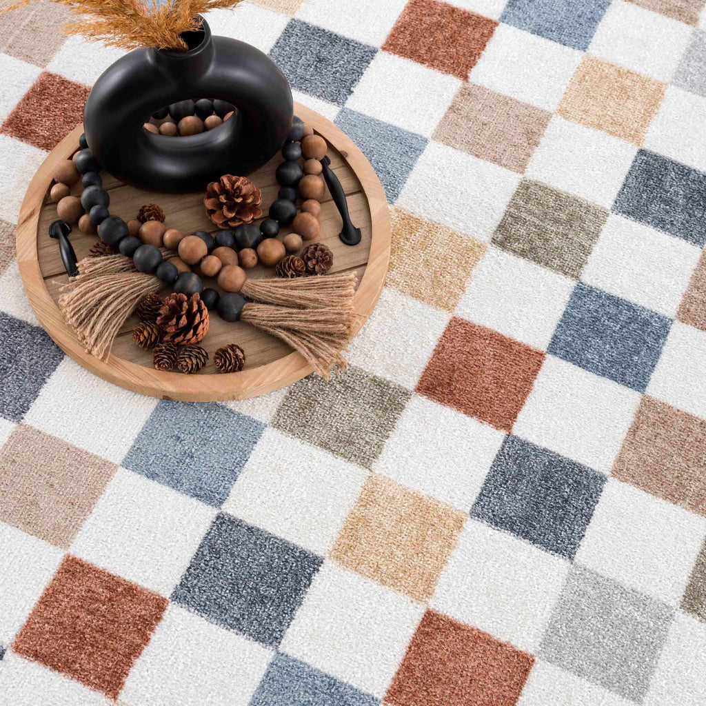 W&F Collection | Alie Colorful Checkered Washable Rug