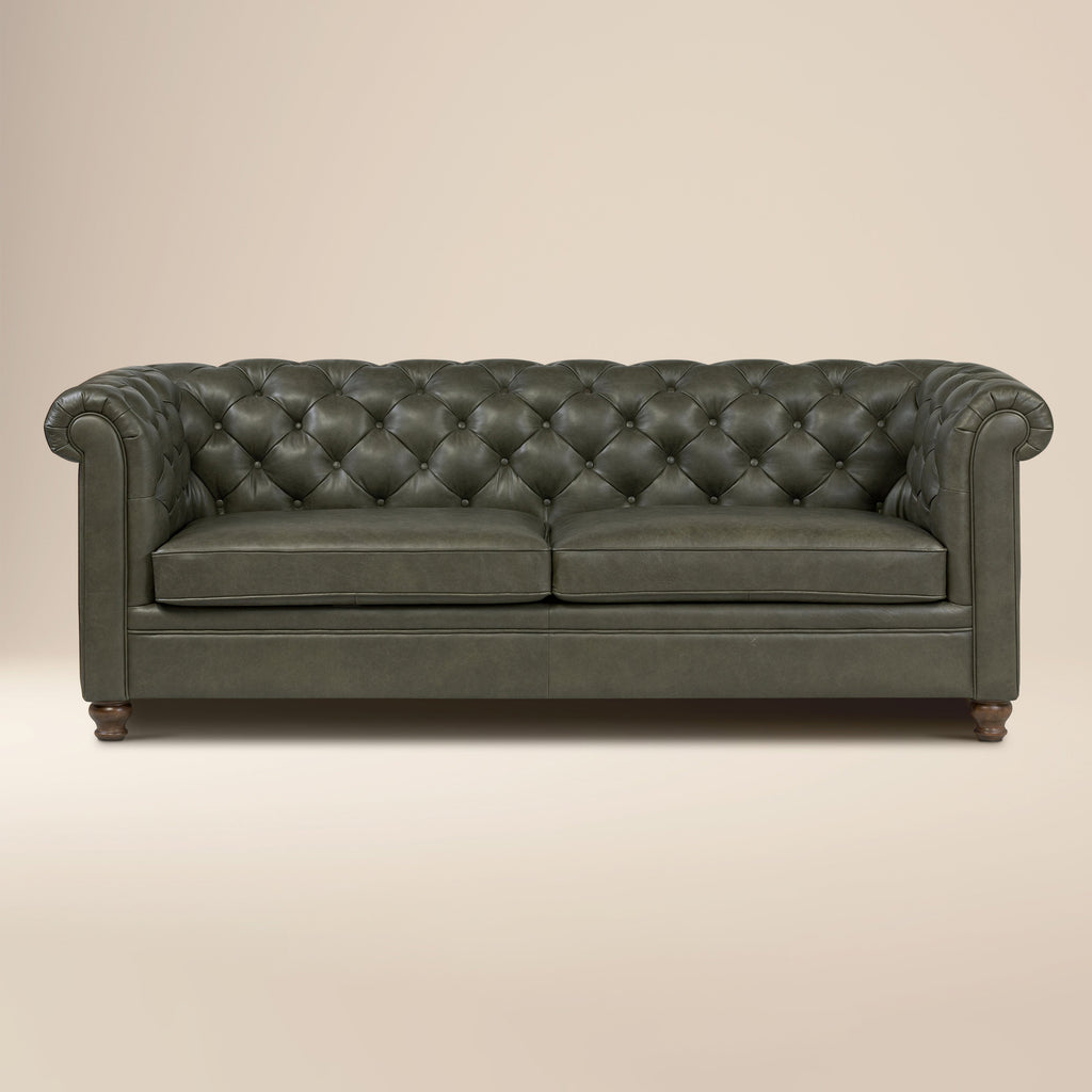 W&F Collection | Lyon 87.4" Leather Sofa (Olivine Green)