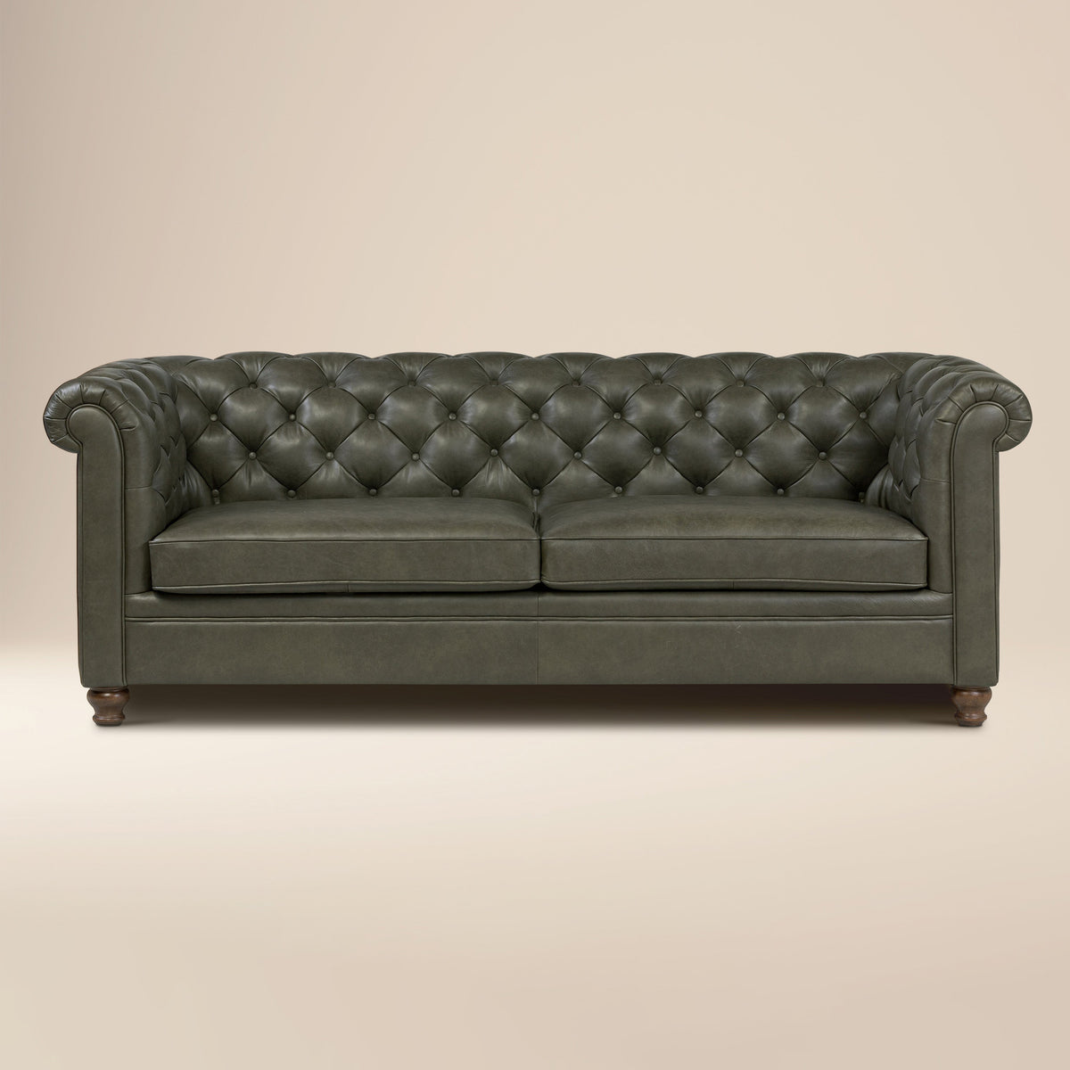 W&F Collection | Lyon 87.4" Leather Sofa (Olivine Green)
