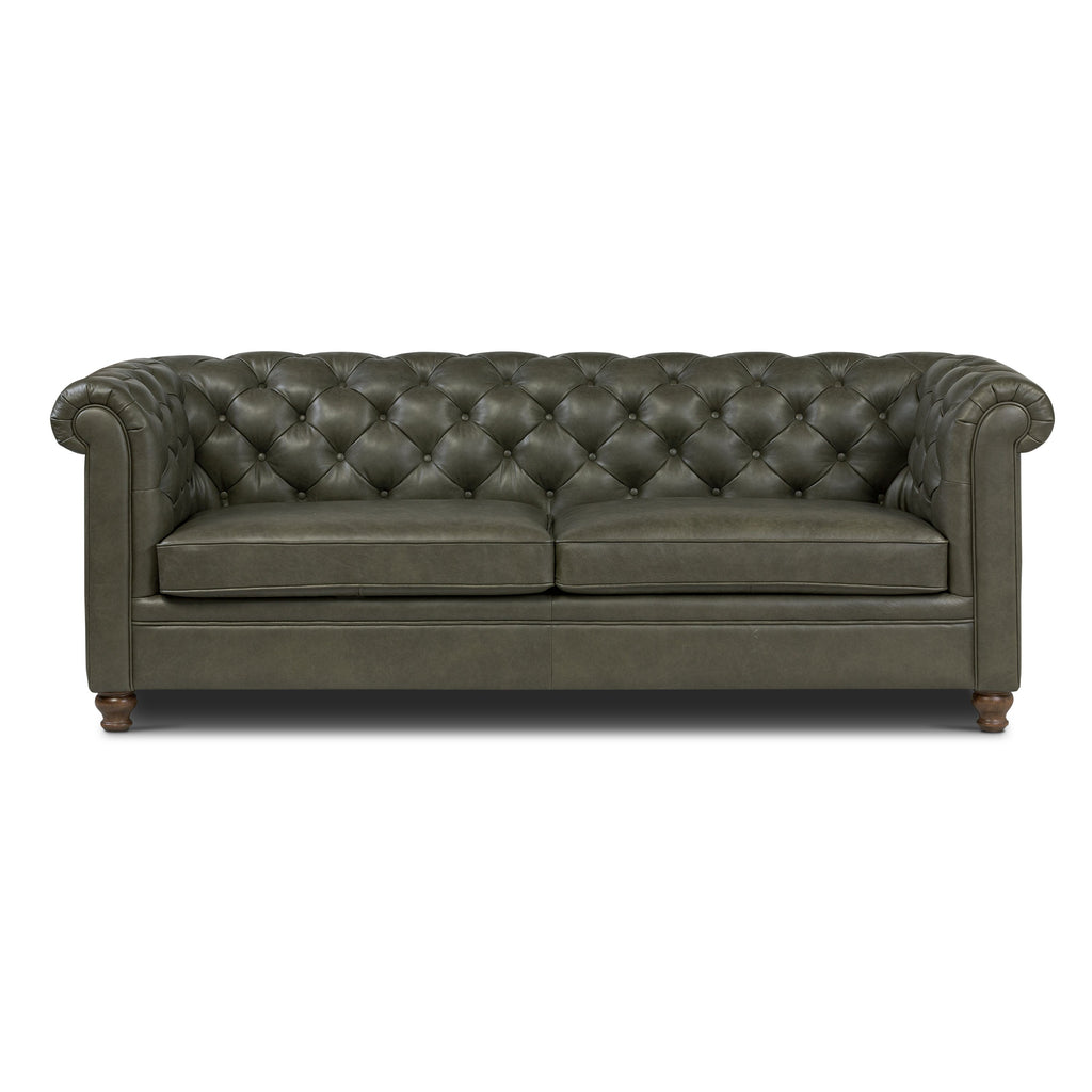 W&F Collection | Lyon 87.4" Leather Sofa (Olivine Green)