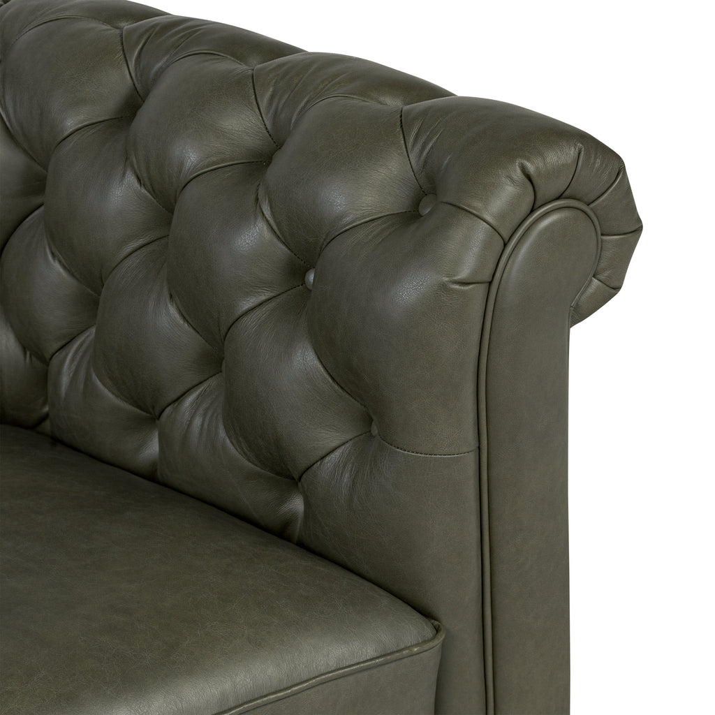 W&F Collection | Lyon 87.4" Leather Sofa (Olivine Green)