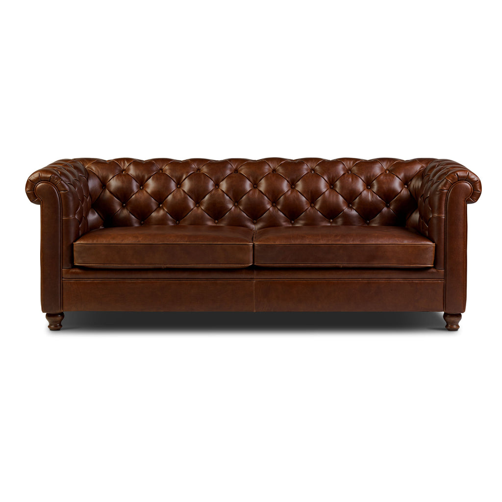W&F Collection | Lyon 87.4" Leather Sofa (Oscuro Brown)