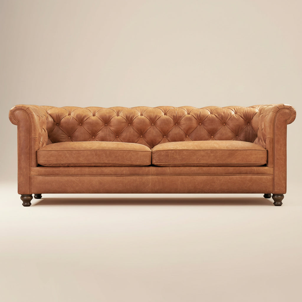 W&F Collection | Lyon 87.4" Leather Sofa (Cognac Tan)