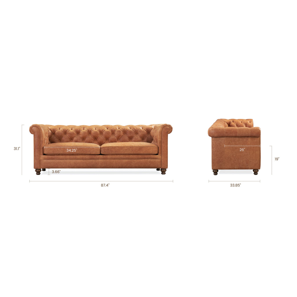 W&F Collection | Lyon 87.4" Leather Sofa (Cognac Tan)