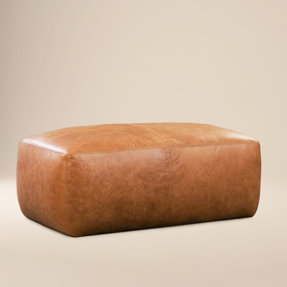 W&F Collection | Denver Leather Ottoman (Cognac Tan)