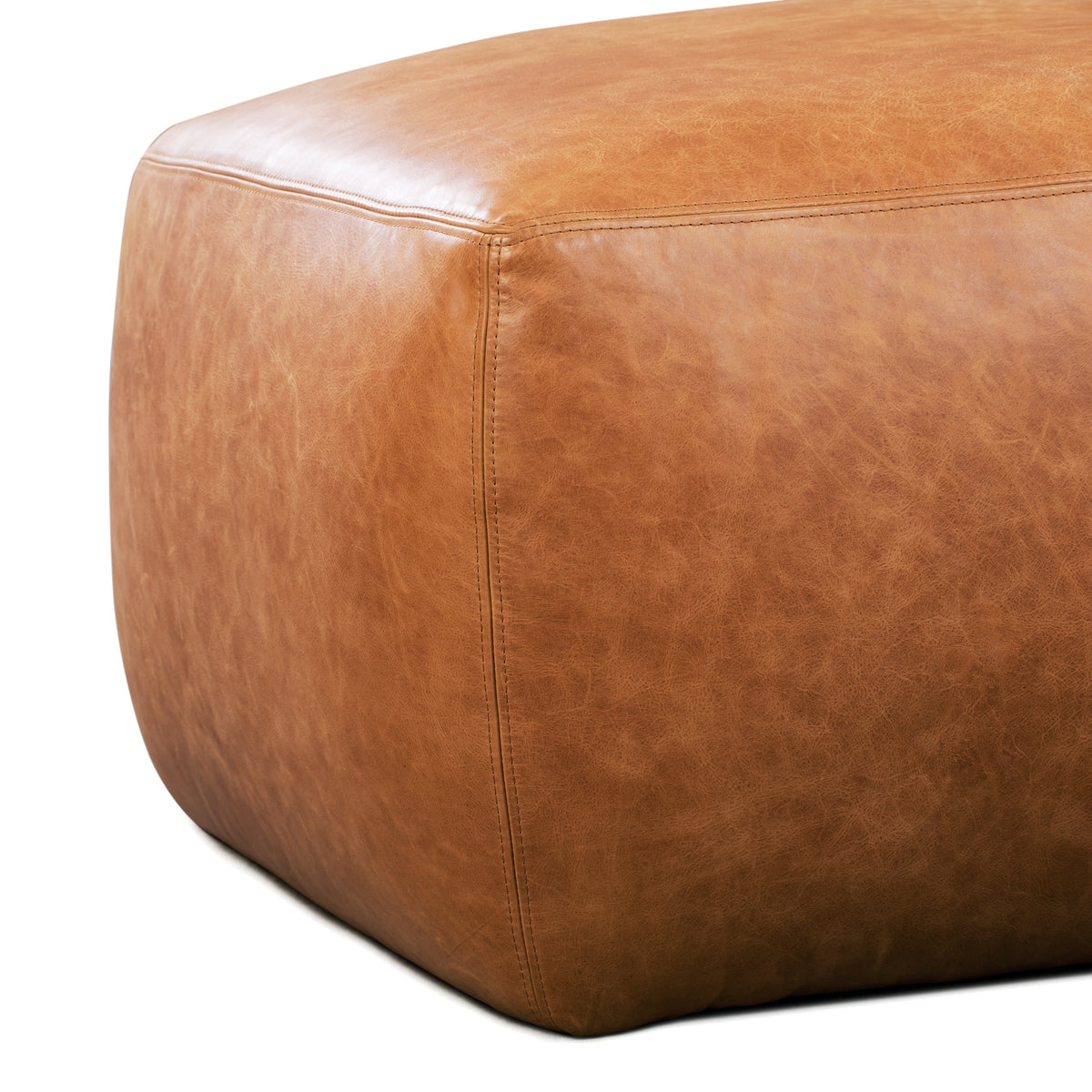 W&F Collection | Denver Leather Ottoman (Cognac Tan)