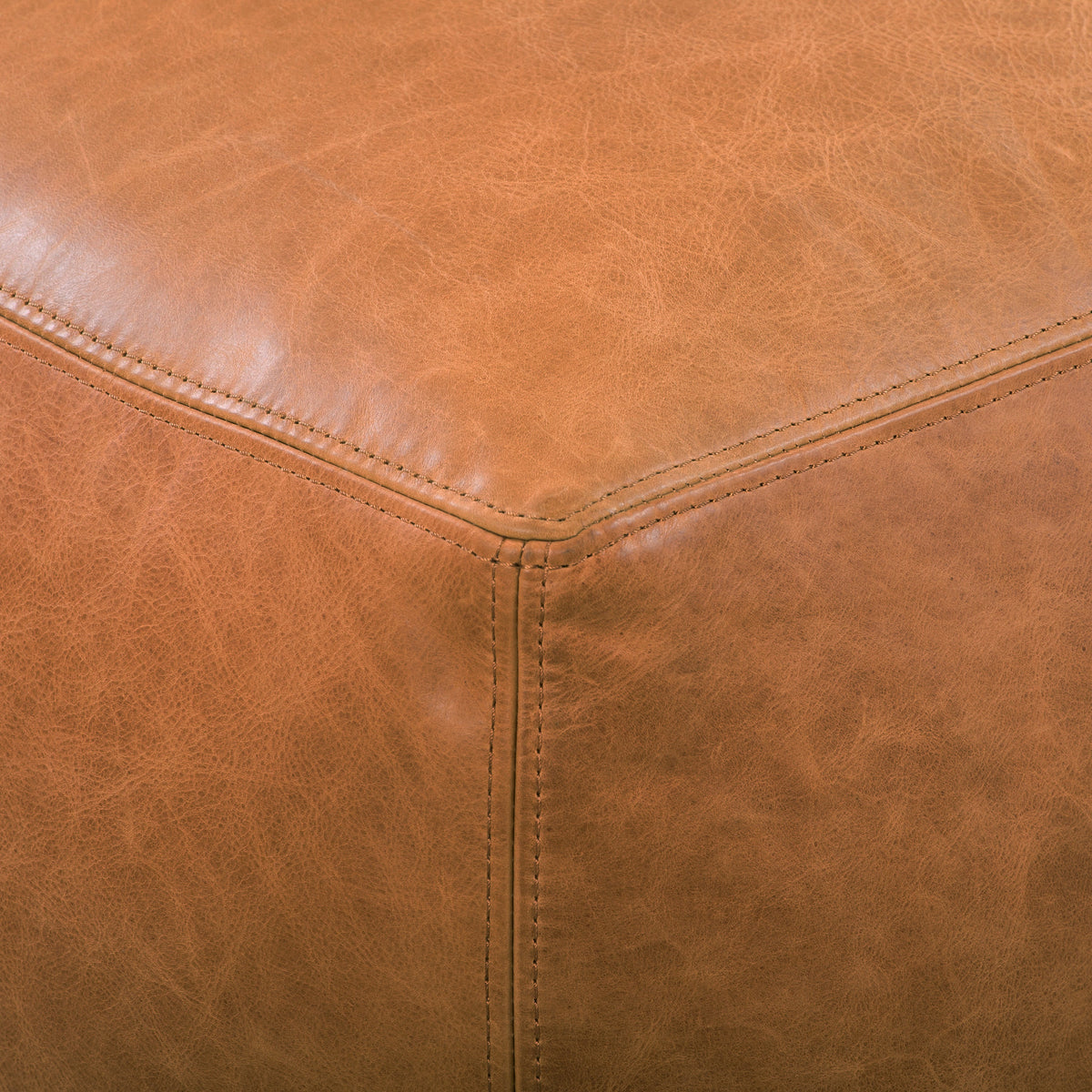 W&F Collection | Denver Leather Ottoman (Cognac Tan)