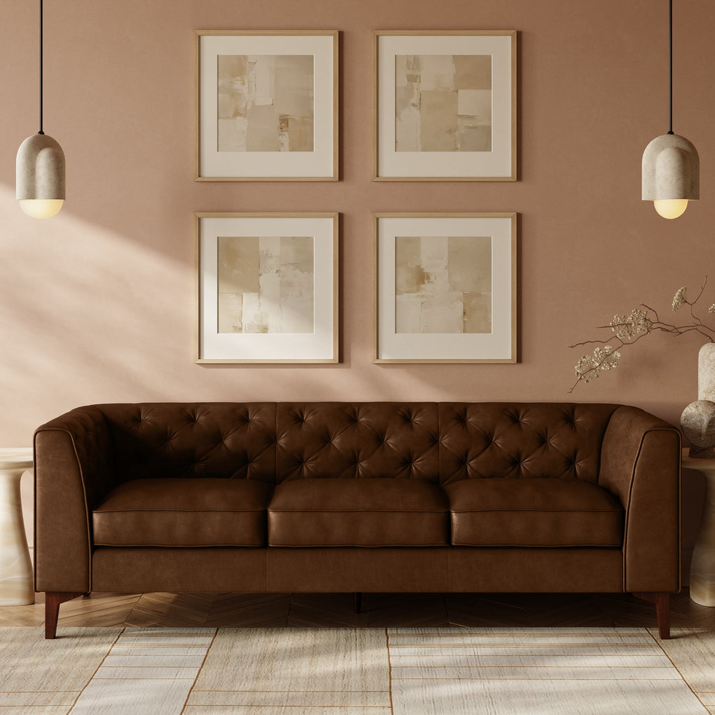 W&F Collection | Essex 89" Leather Sofa (Cocoa Brown)