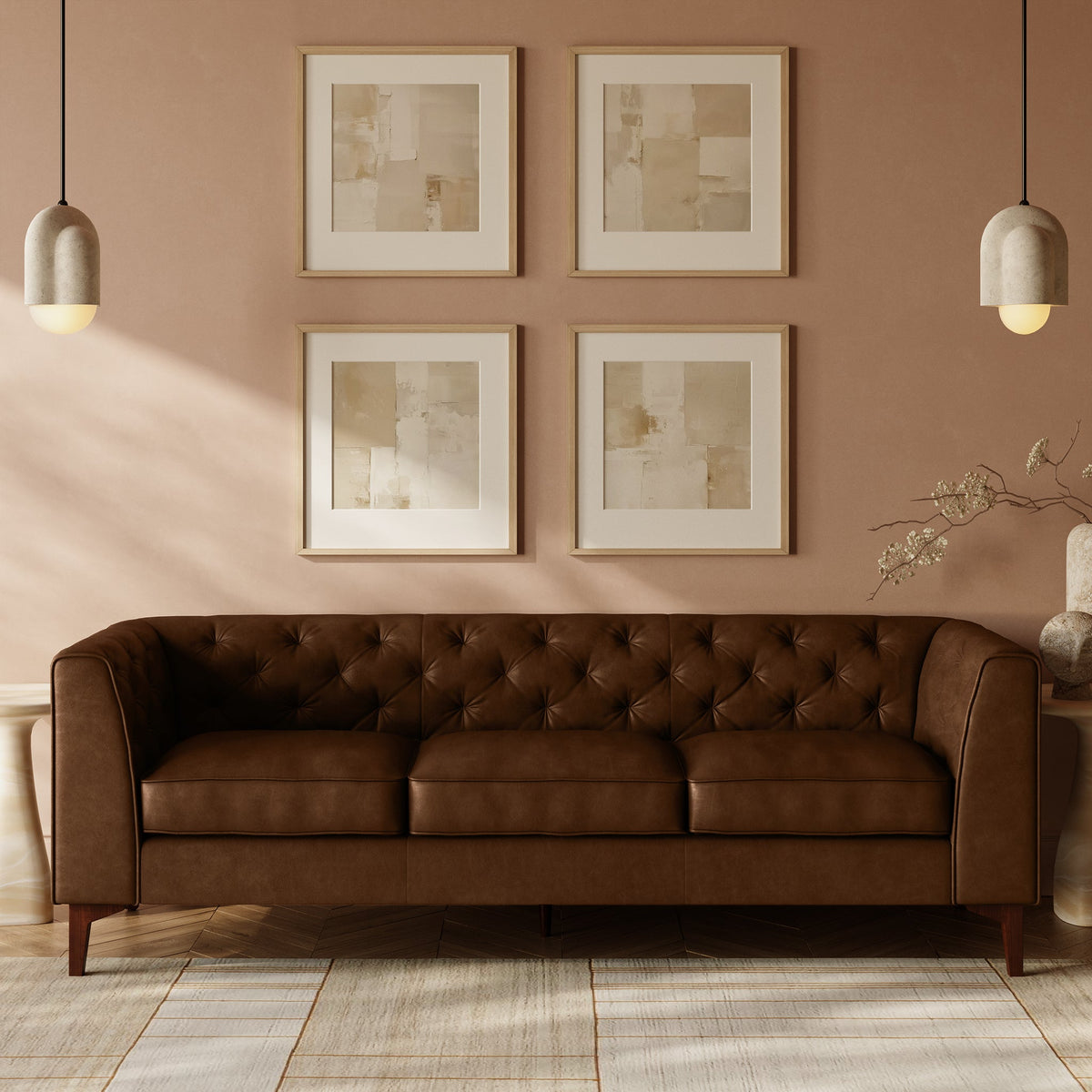 W&F Collection | Essex 89" Leather Sofa (Cocoa Brown)