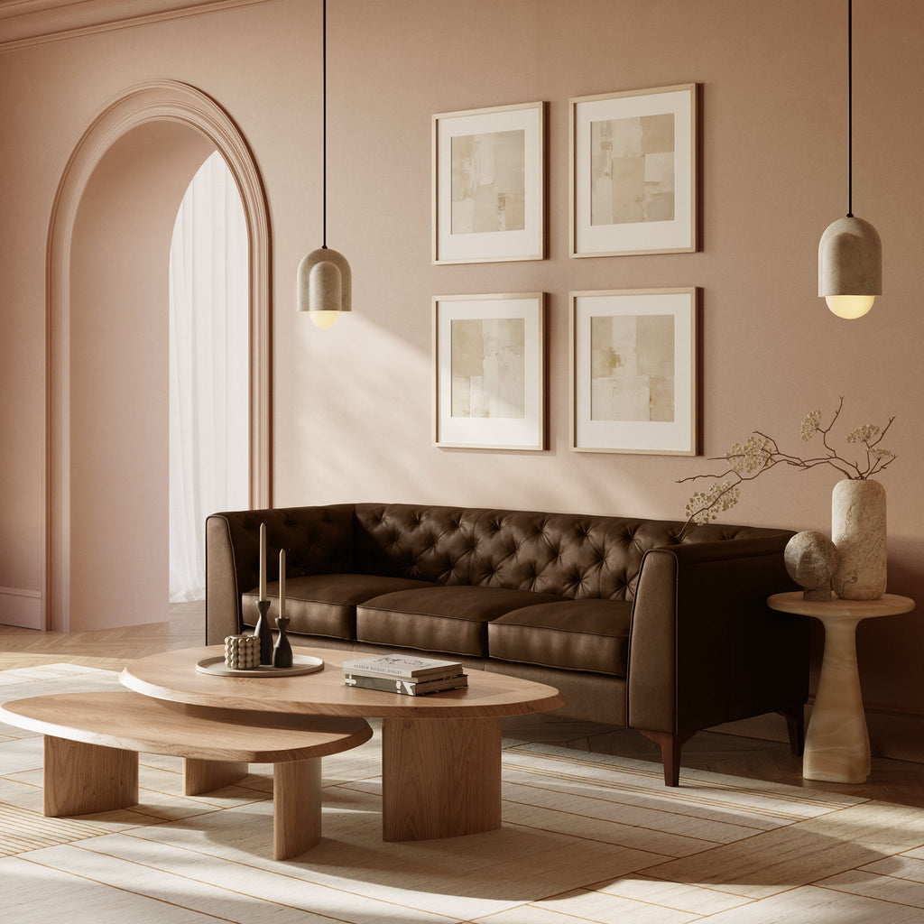 W&F Collection | Essex 89" Leather Sofa (Cocoa Brown)