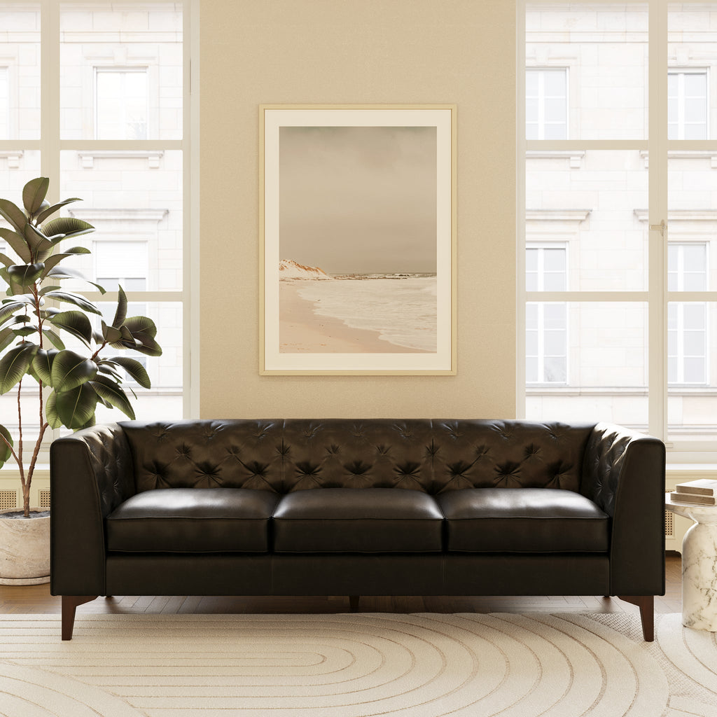W&F Collection | Essex 89" Leather Sofa (Onyx Black)
