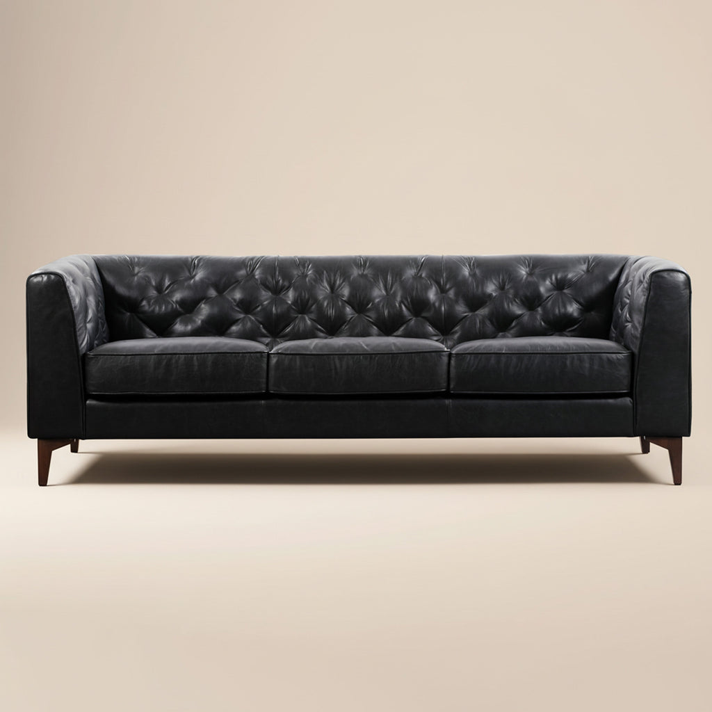 W&F Collection | Essex 89" Leather Sofa (Onyx Black)