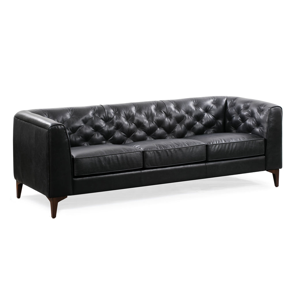 W&F Collection | Essex 89" Leather Sofa (Onyx Black)