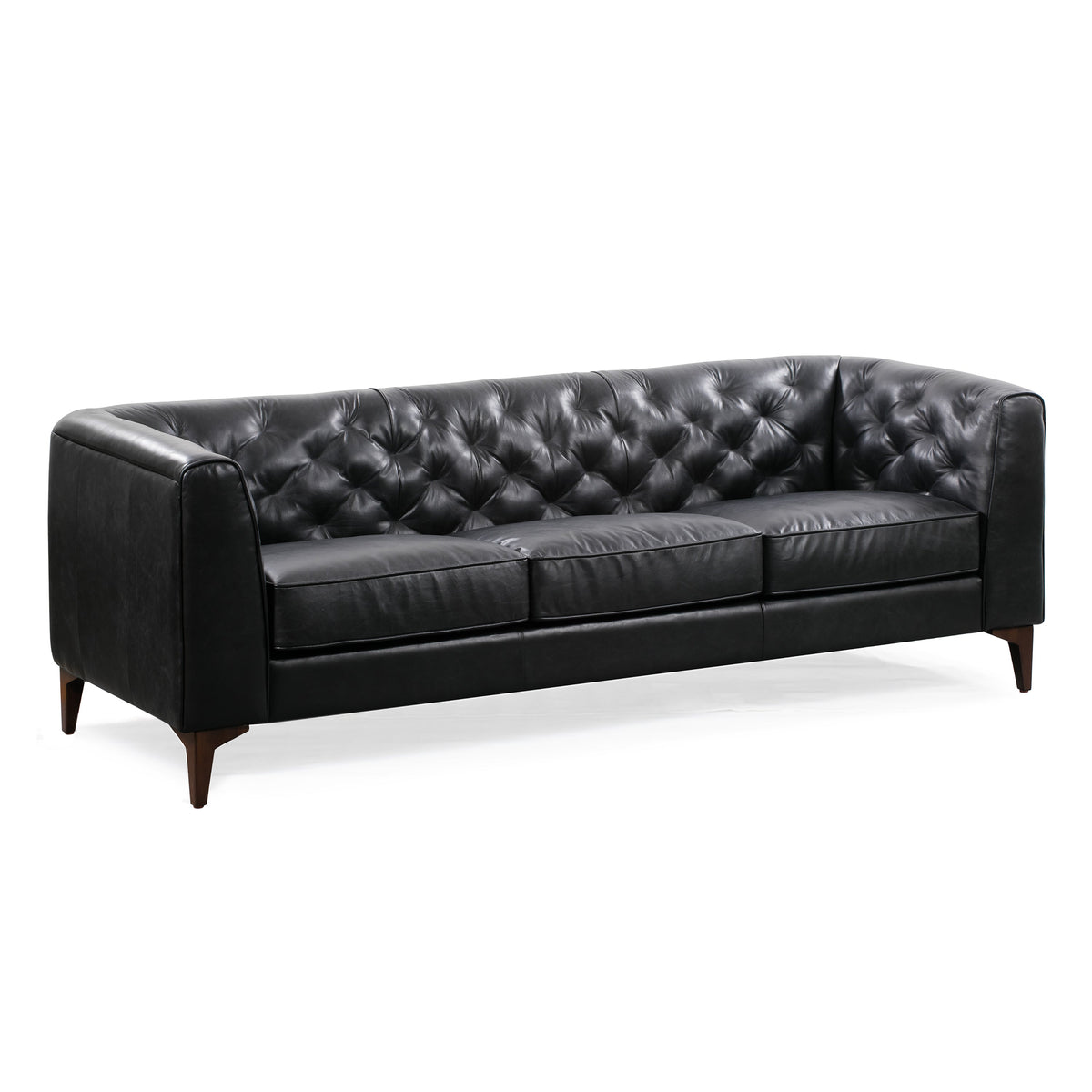 W&F Collection | Essex 89" Leather Sofa (Onyx Black)