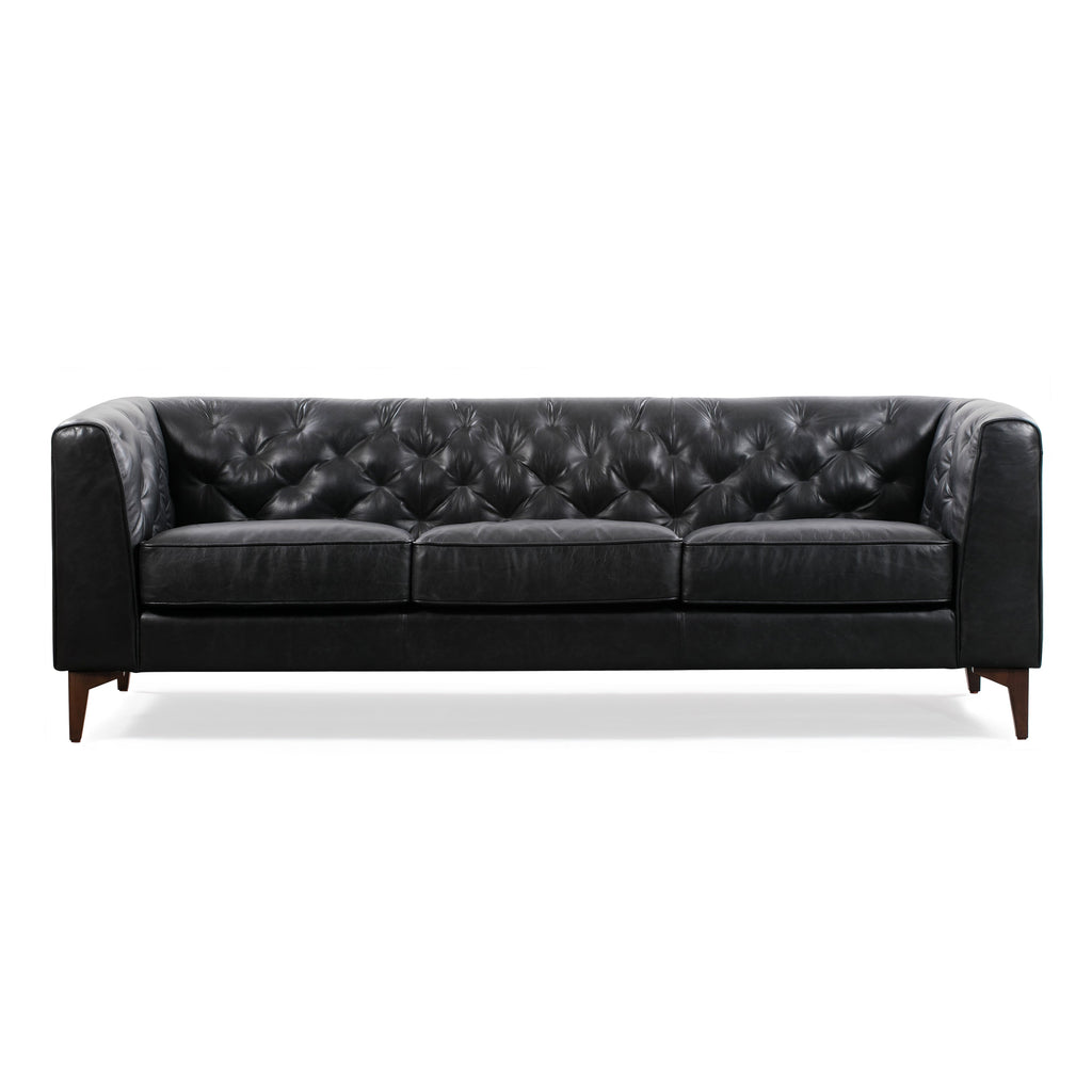 W&F Collection | Essex 89" Leather Sofa (Onyx Black)