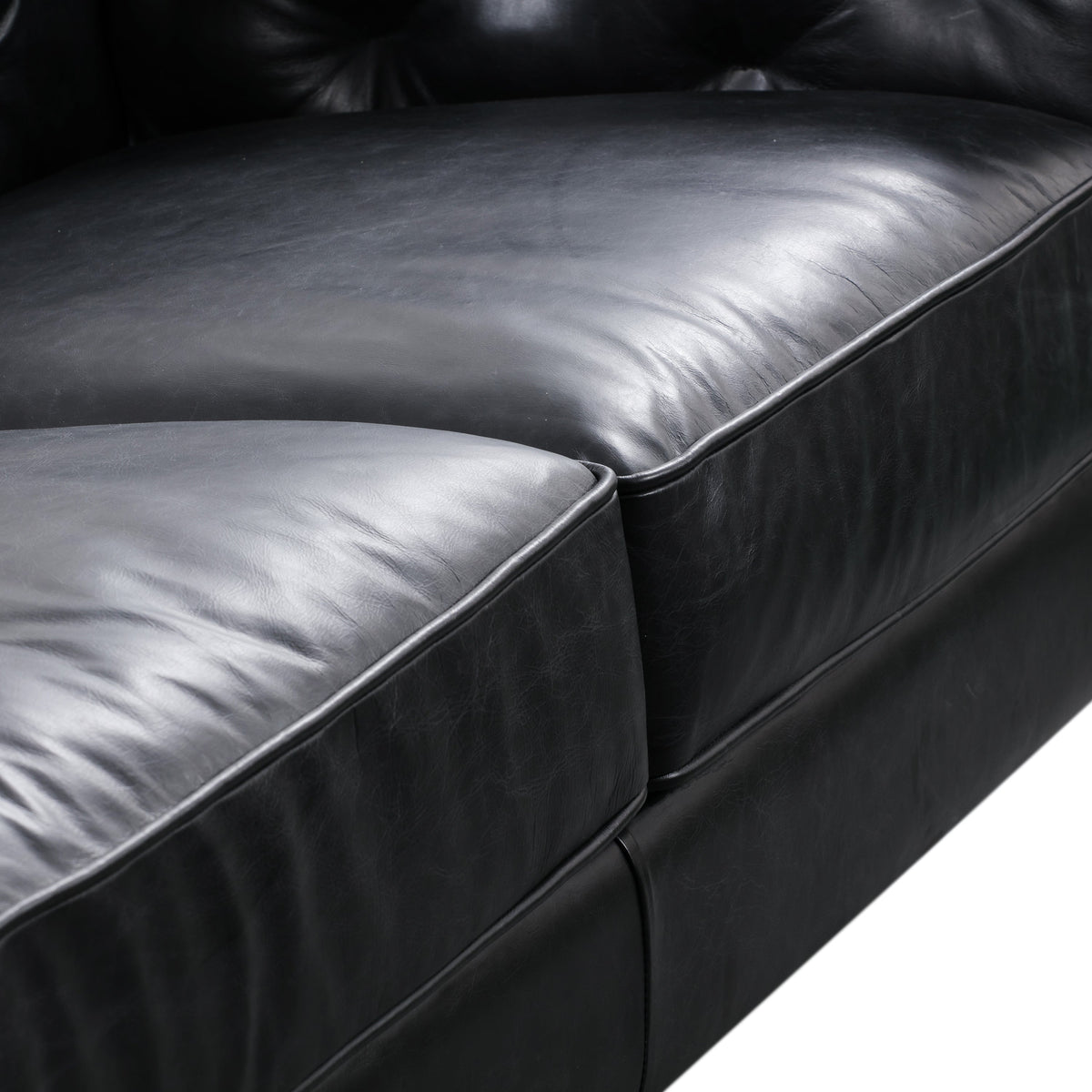 W&F Collection | Essex 89" Leather Sofa (Onyx Black)