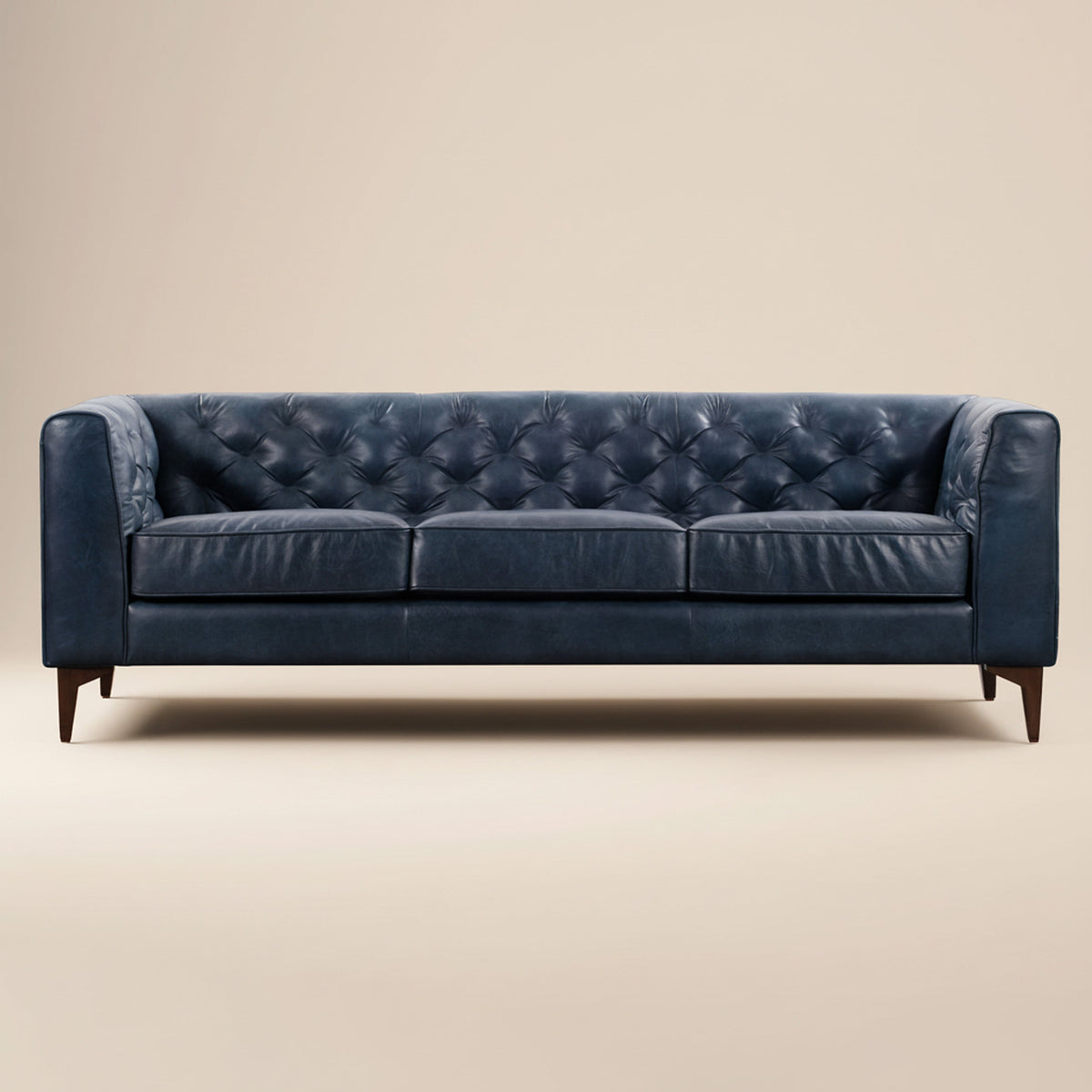 W&F Collection | Essex 89" Leather Sofa (Midnight Blue)