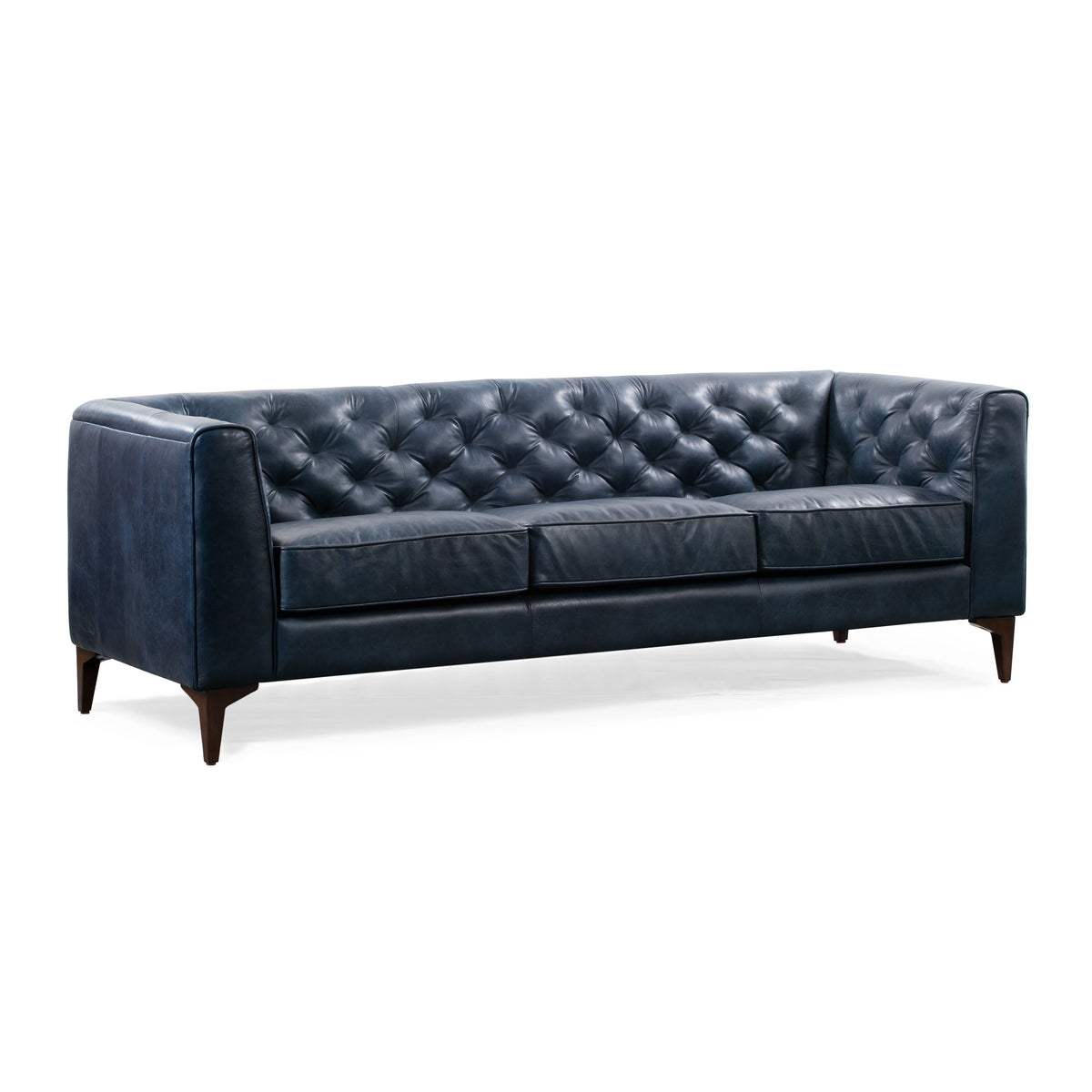 W&F Collection | Essex 89" Leather Sofa (Midnight Blue)