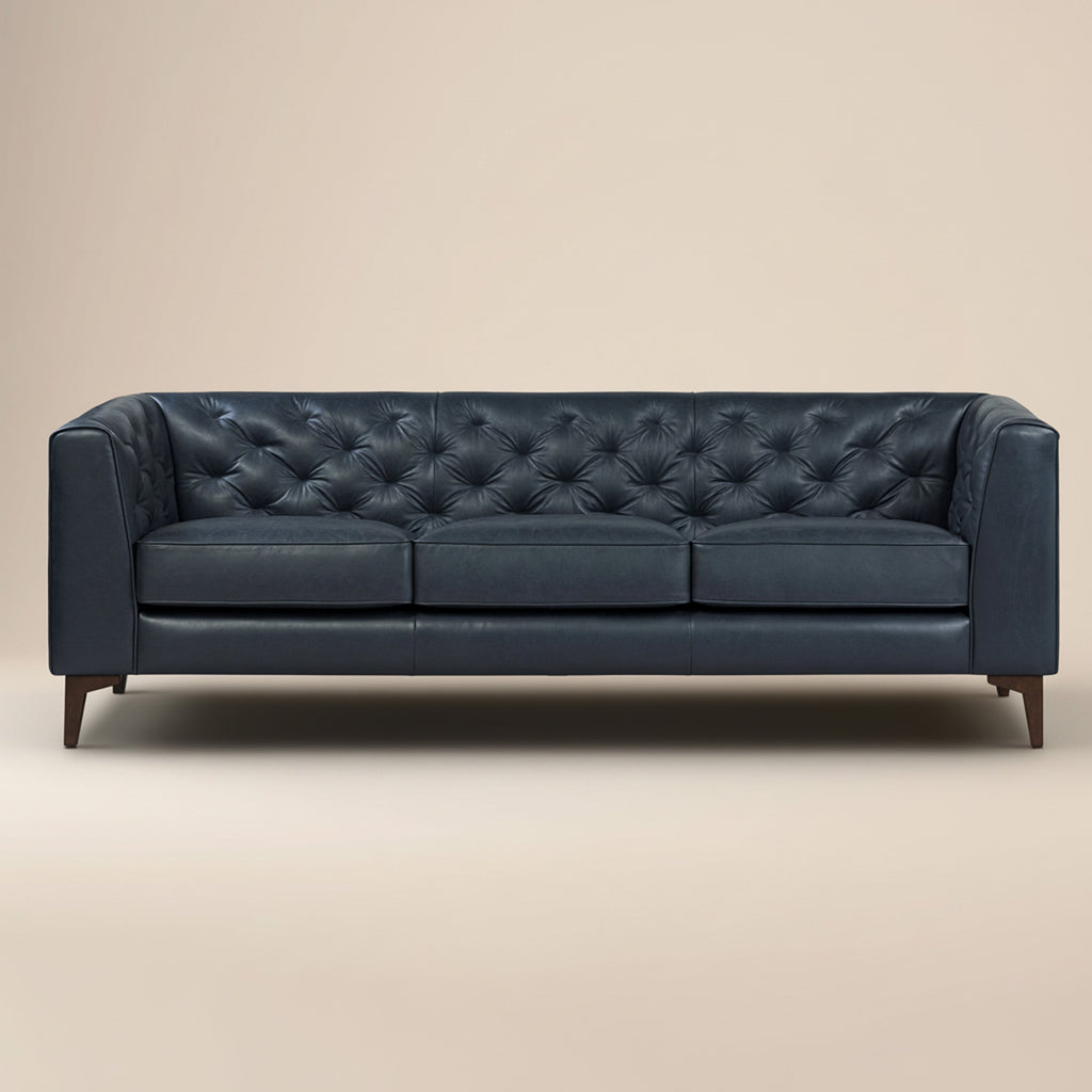 W&F Collection | Essex 89" Leather Sofa (Deepsky Blue)