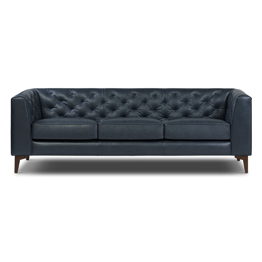 W&F Collection | Essex 89" Leather Sofa (Deepsky Blue)