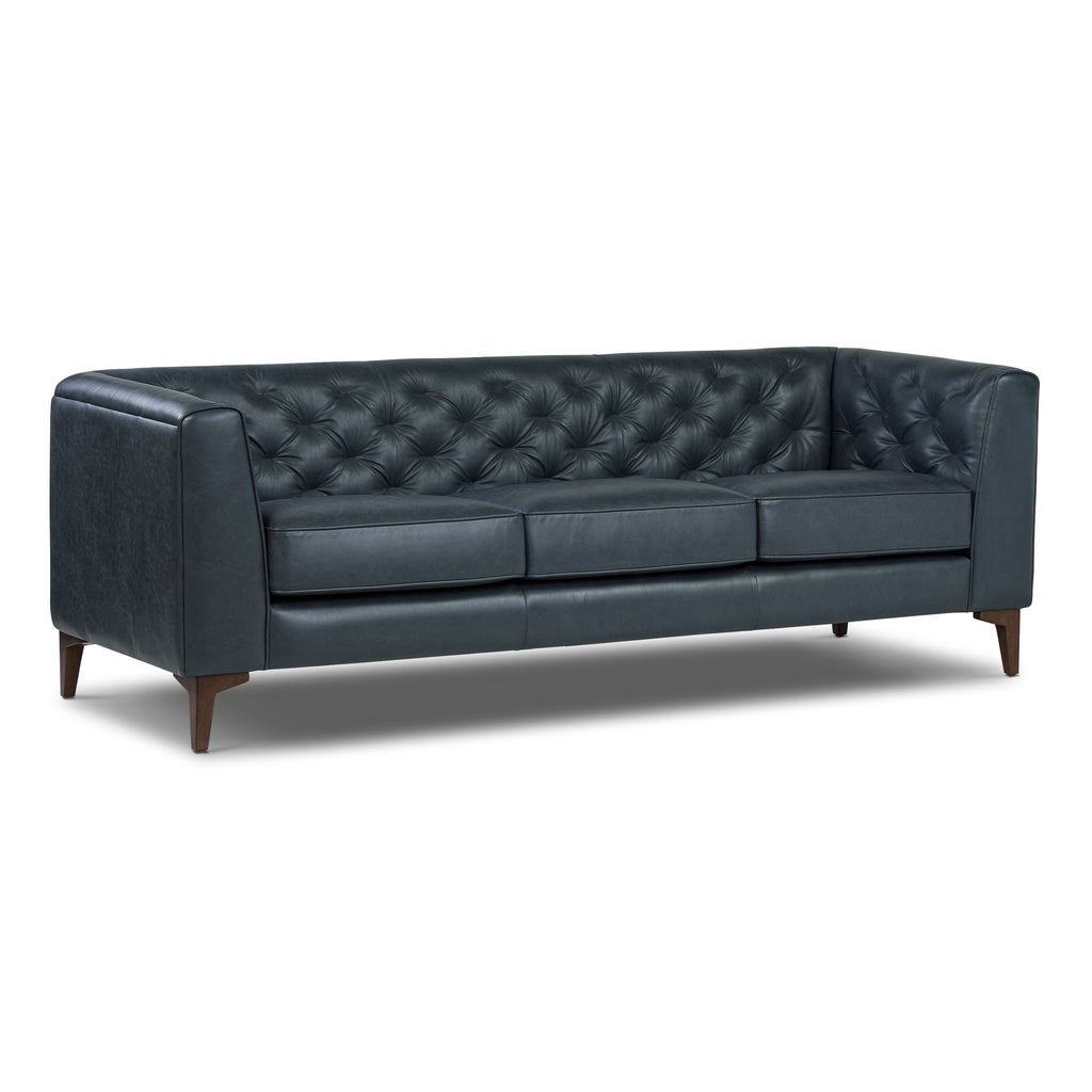 W&F Collection | Essex 89" Leather Sofa (Deepsky Blue)