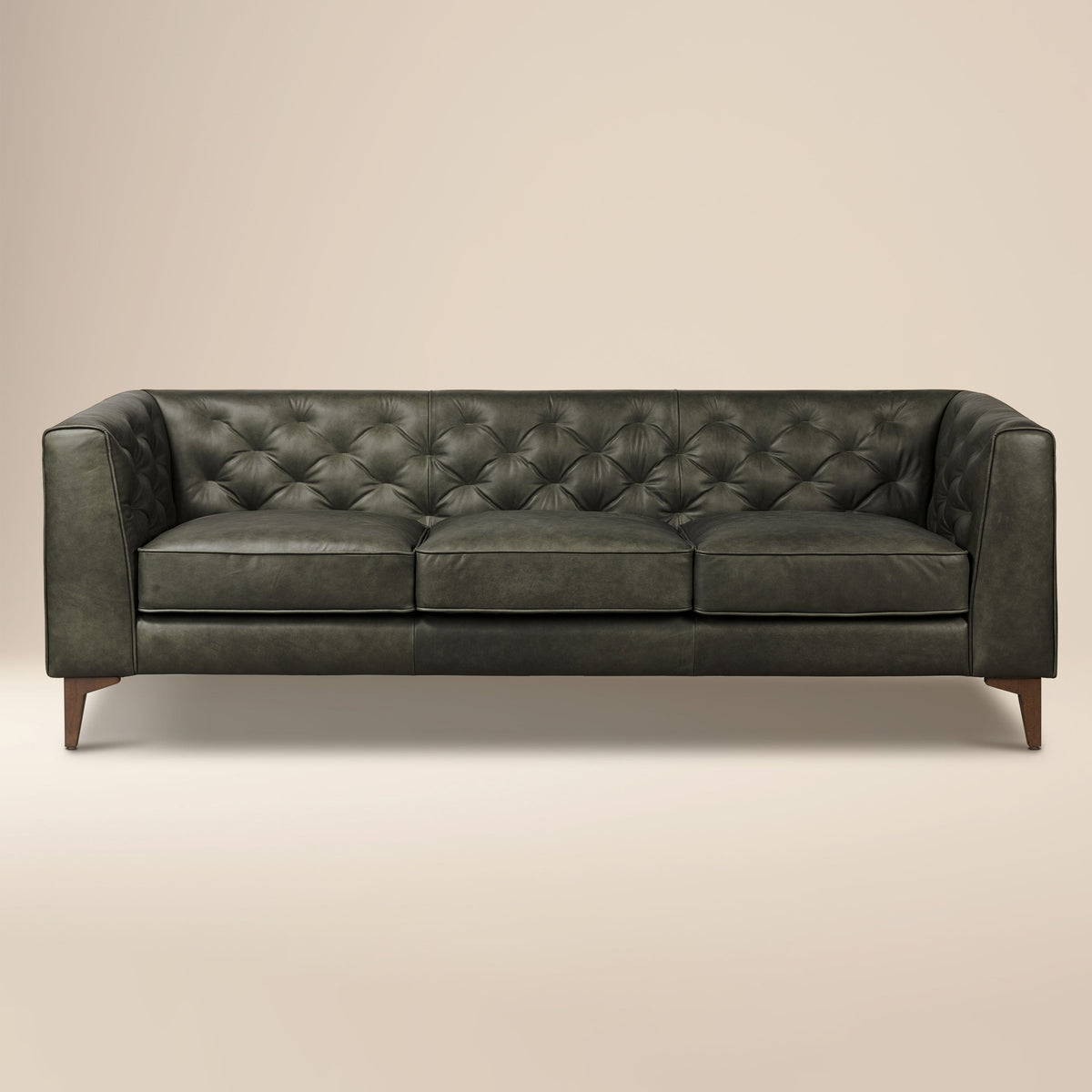 W&F Collection | Essex 89" Leather Sofa (Olivine Green)