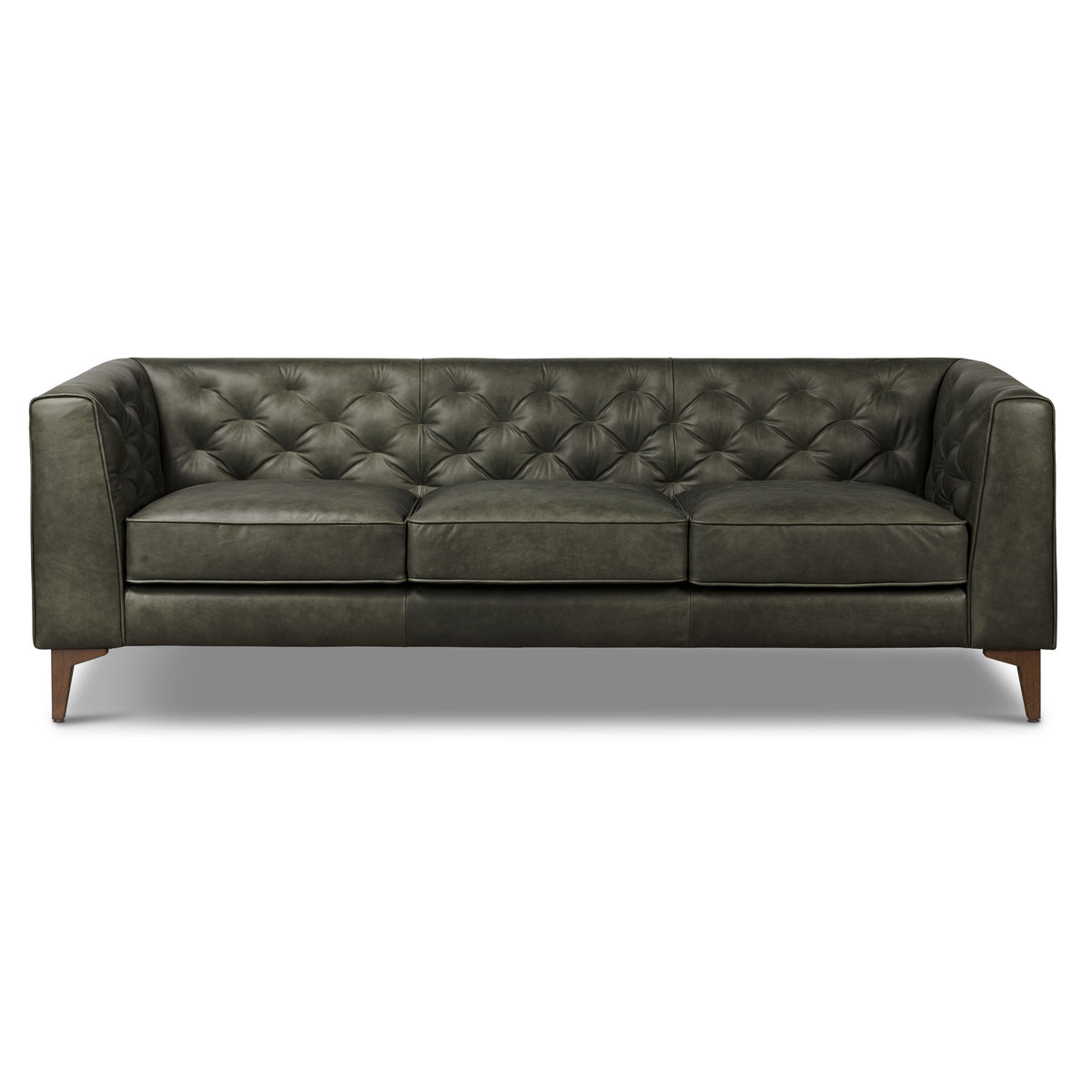 W&F Collection | Essex 89" Leather Sofa (Olivine Green)