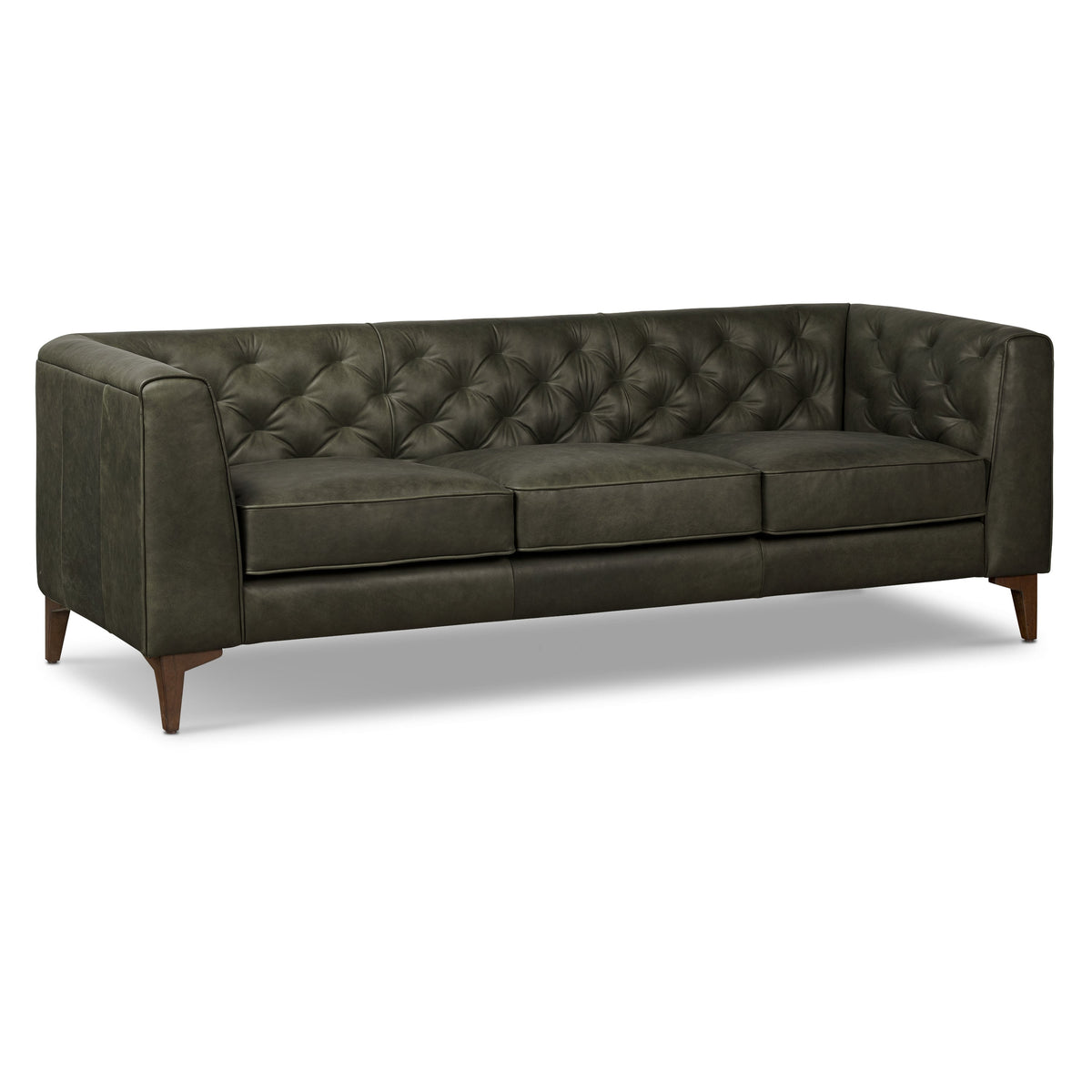 W&F Collection | Essex 89" Leather Sofa (Olivine Green)