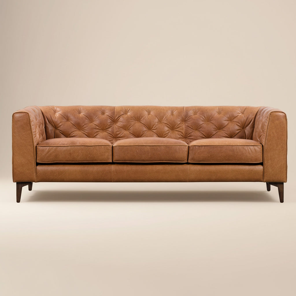 W&F Collection | Essex 89" Leather Sofa (Cognac Tan)