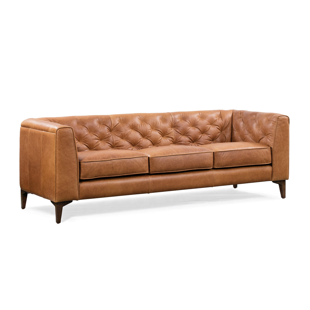 W&F Collection | Essex 89" Leather Sofa (Cognac Tan)