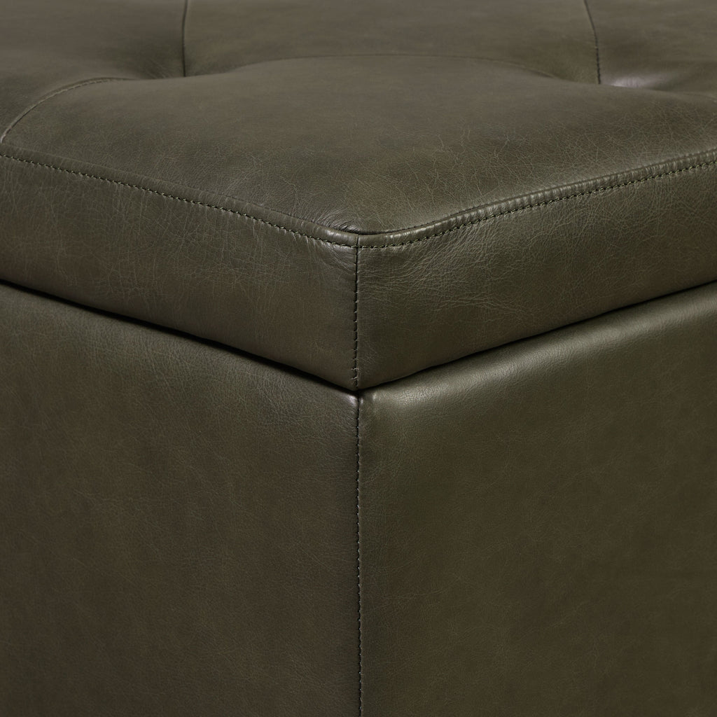 W&F Collection | Senja Leather Storage Ottoman (Olivine Green)