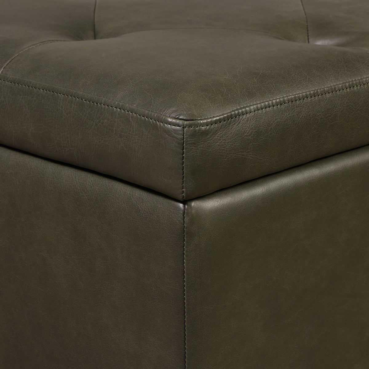 W&F Collection | Senja Leather Storage Ottoman (Olivine Green)