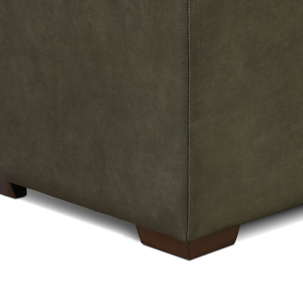 W&F Collection | Senja Leather Storage Ottoman (Olivine Green)