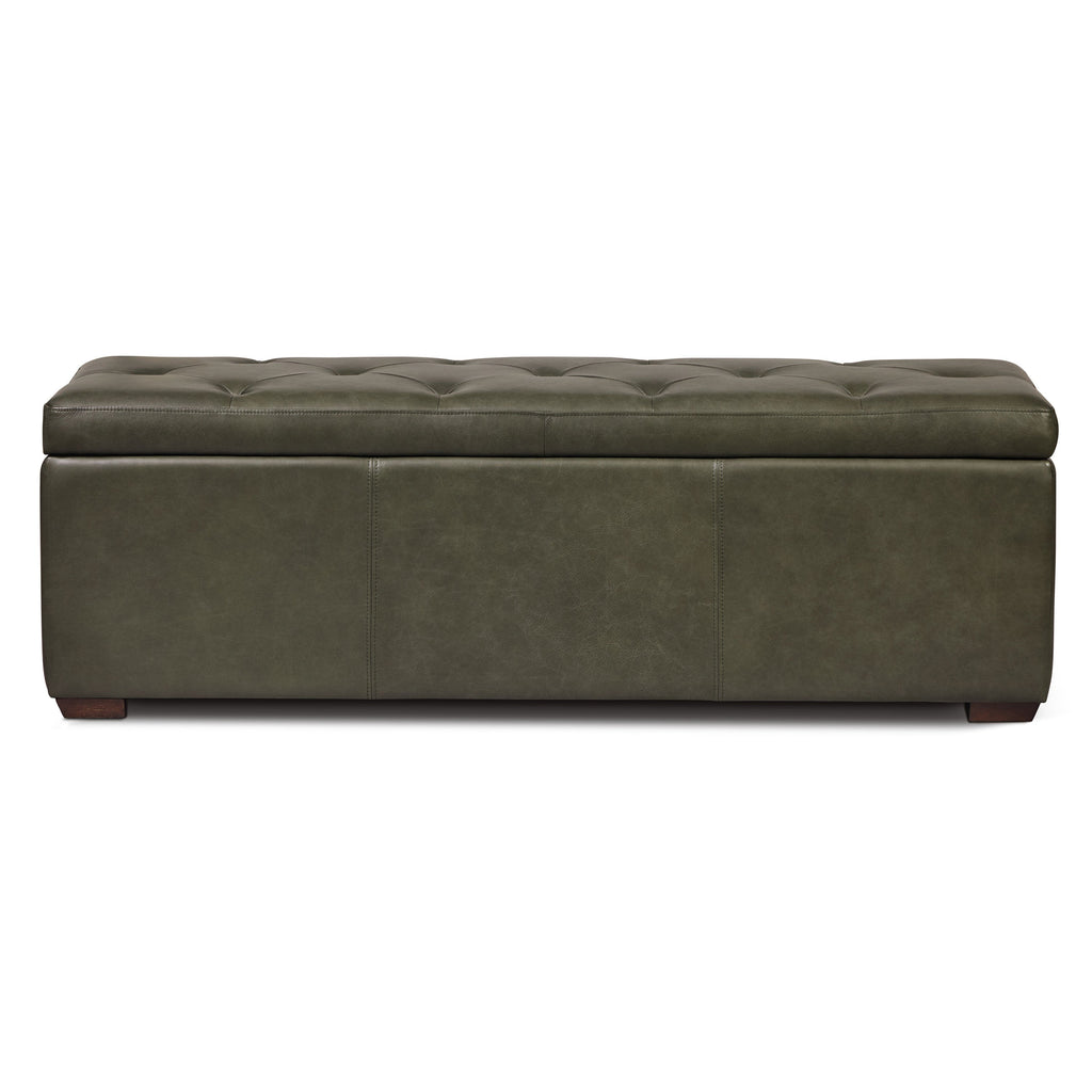 W&F Collection | Senja Leather Storage Ottoman (Olivine Green)