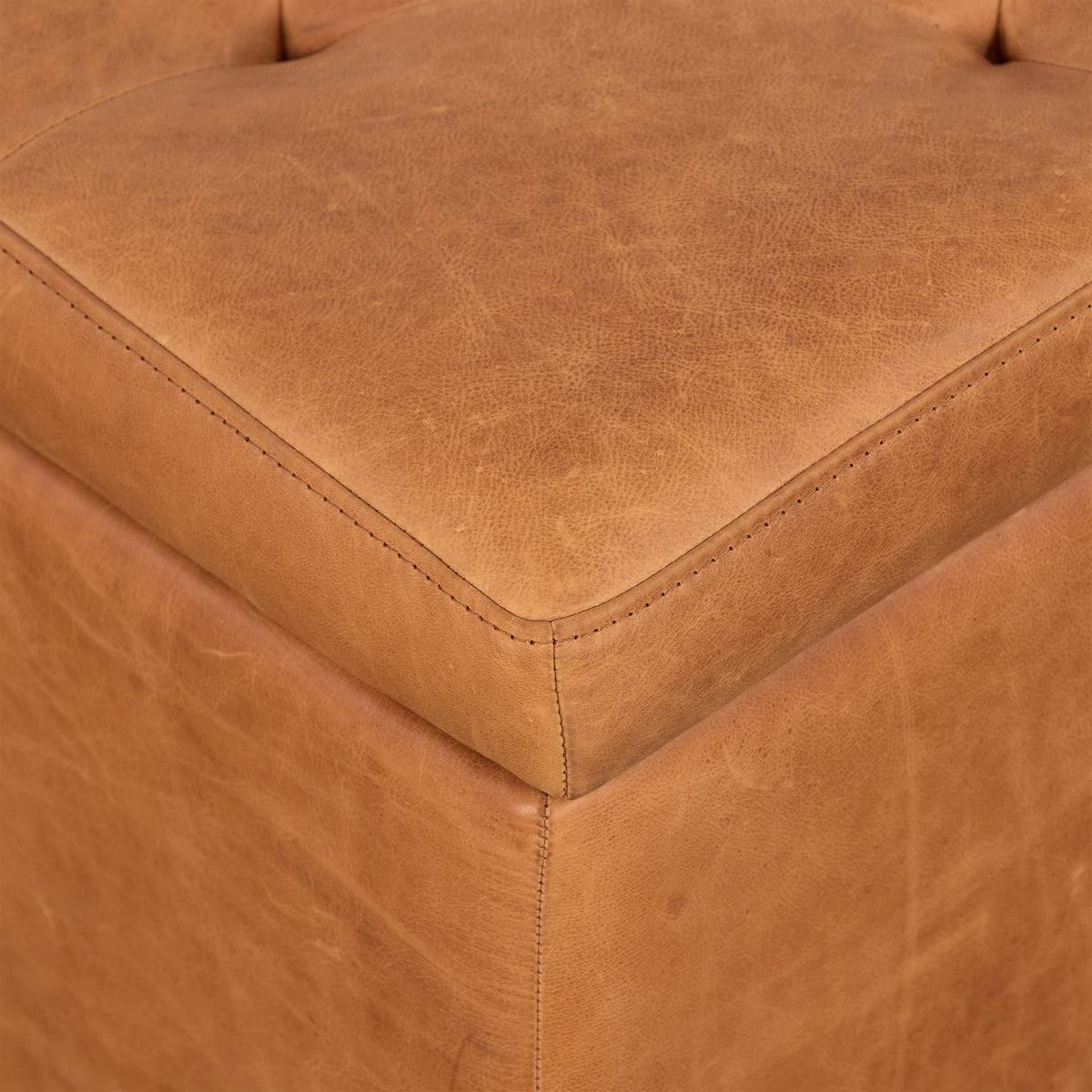W&F Collection | Senja Leather Storage Ottoman (Cognac Tan)