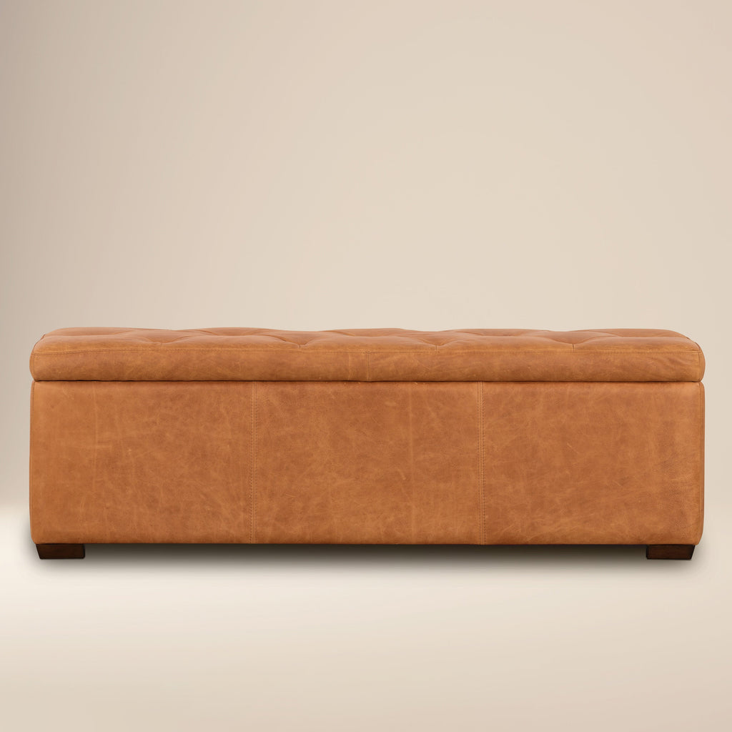 W&F Collection | Senja Leather Storage Ottoman (Cognac Tan)