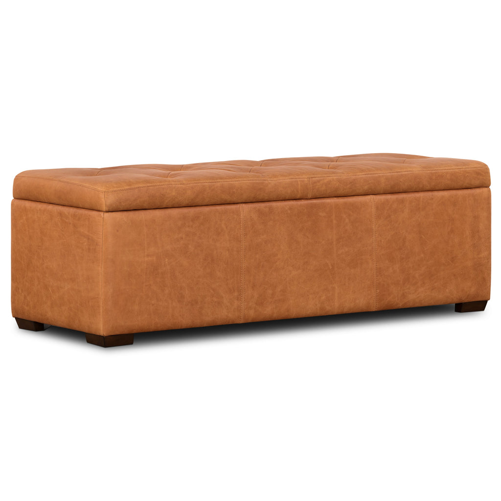 W&F Collection | Senja Leather Storage Ottoman (Cognac Tan)