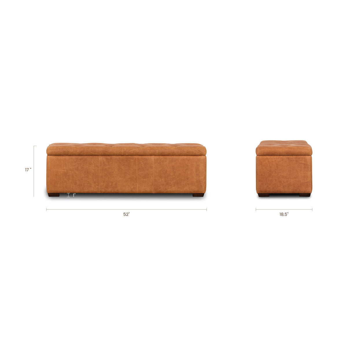 W&F Collection | Senja Leather Storage Ottoman (Cognac Tan)