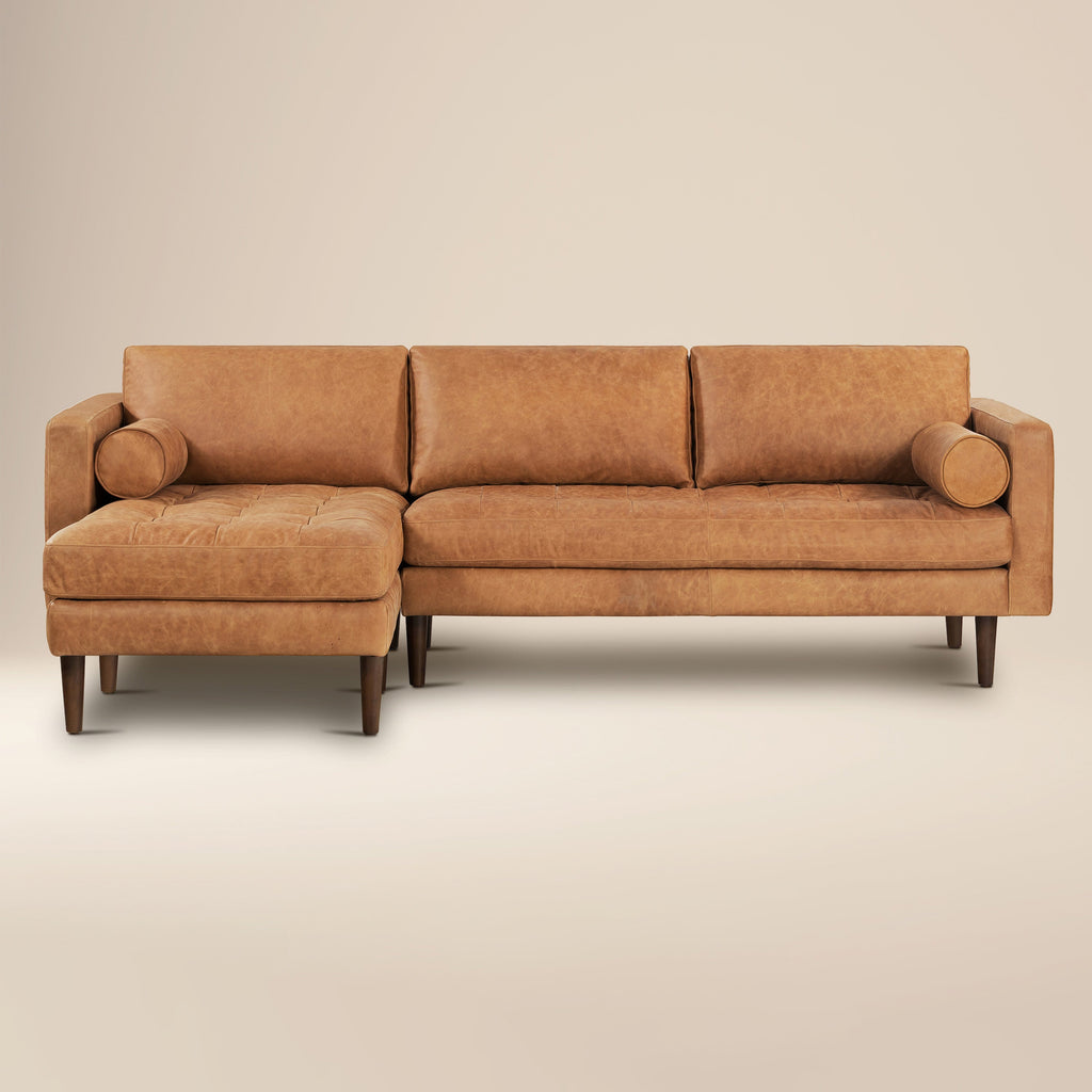 W&F Collection | Napa 104.5" Leather Left-Facing Sectional Sofa (Cognac Tan)