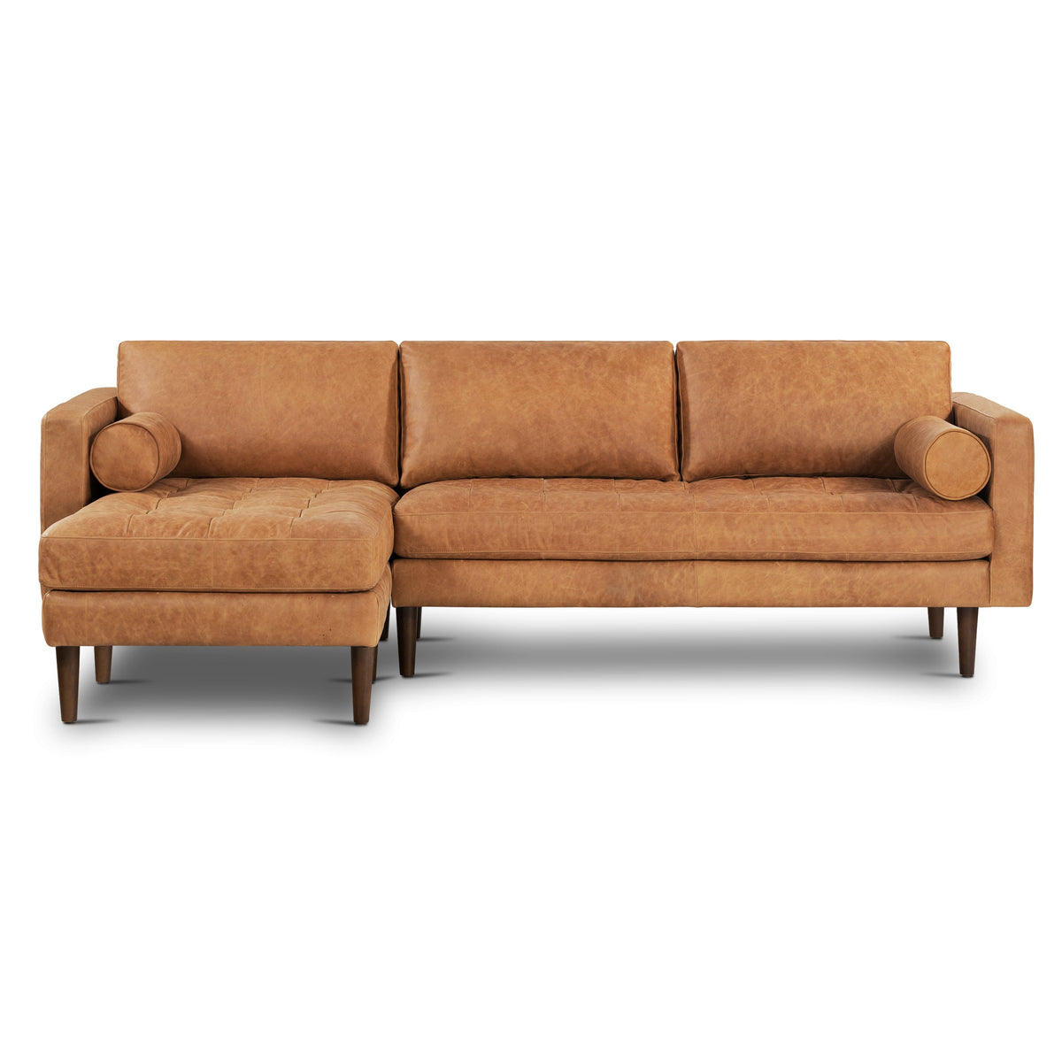 W&F Collection | Napa 104.5" Leather Left-Facing Sectional Sofa (Cognac Tan)