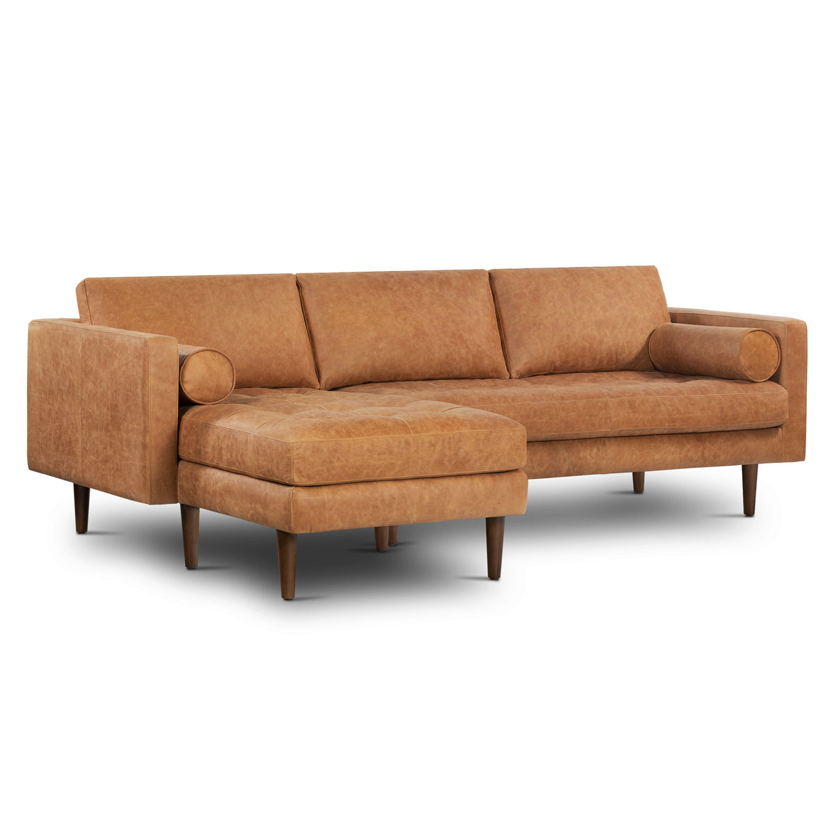 W&F Collection | Napa 104.5" Leather Left-Facing Sectional Sofa (Cognac Tan)