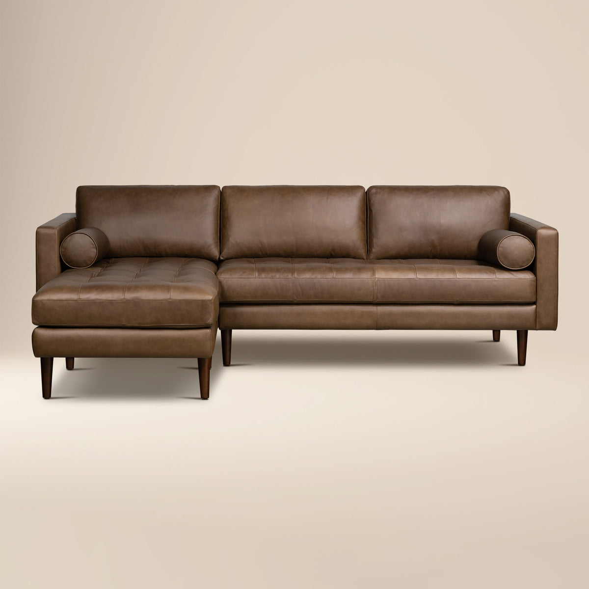 W&F Collection | Napa 104.5" Leather Left-Facing Sectional Sofa (Cocoa Brown)