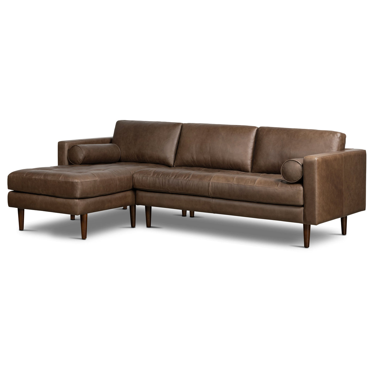 W&F Collection | Napa 104.5" Leather Left-Facing Sectional Sofa (Cocoa Brown)