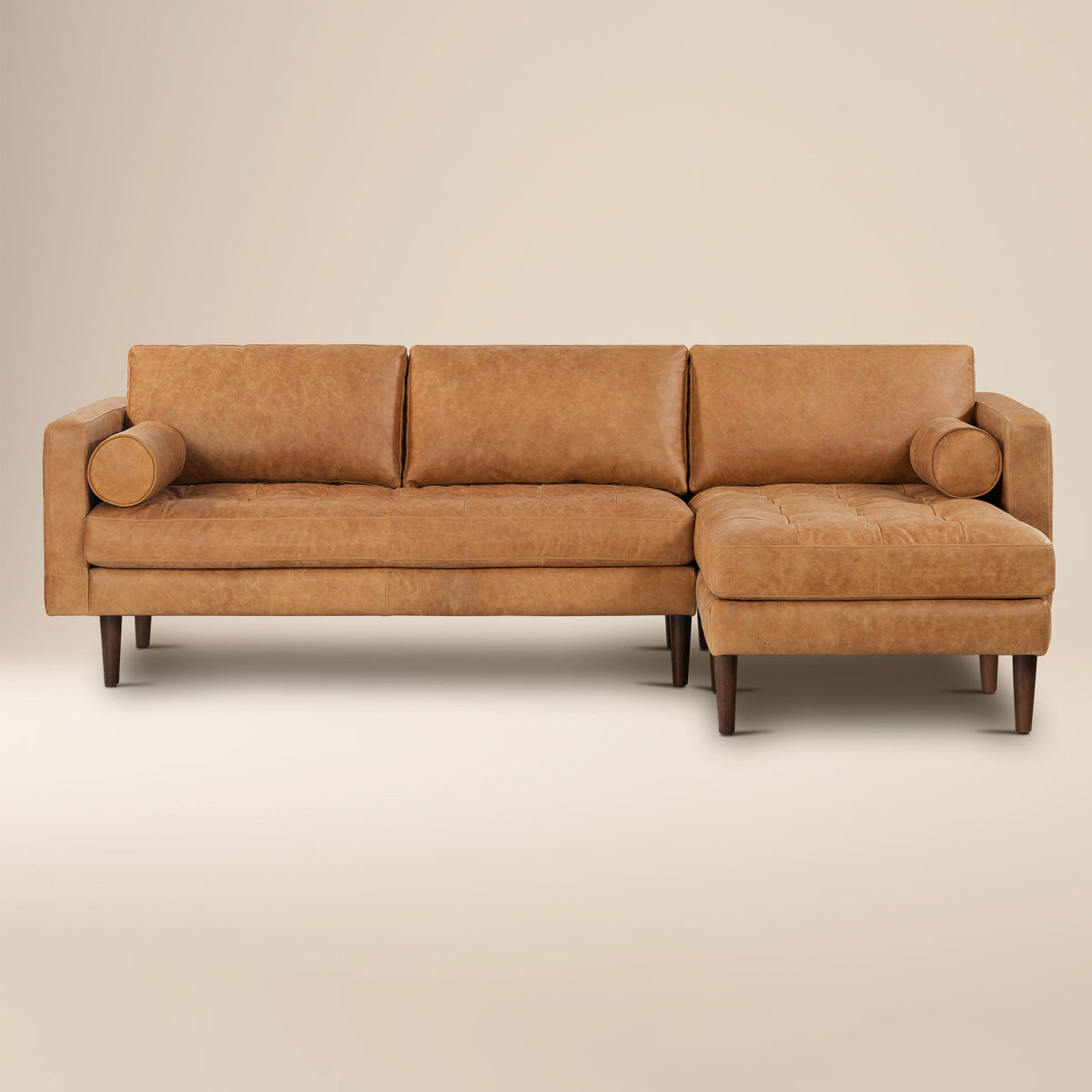 W&F Collection | Napa 104.5" Leather Right-Facing Sectional Sofa (Cognac Tan)