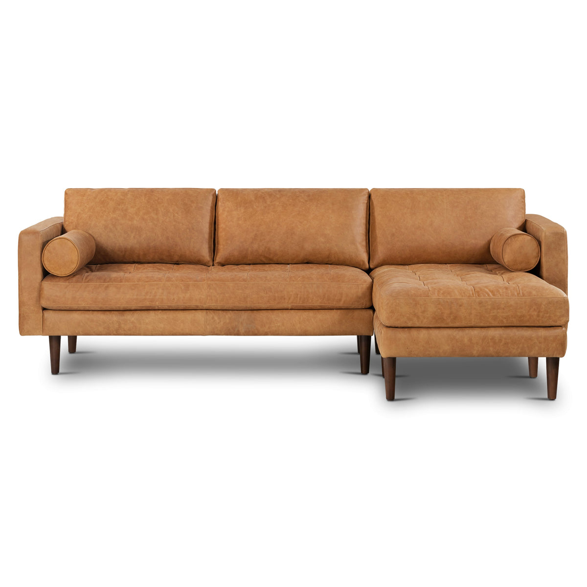 W&F Collection | Napa 104.5" Leather Right-Facing Sectional Sofa (Cognac Tan)