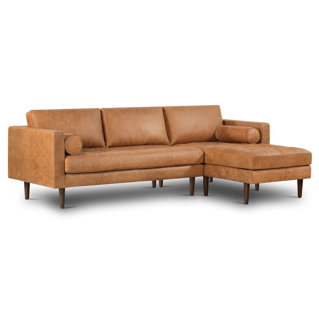W&F Collection | Napa 104.5" Leather Right-Facing Sectional Sofa (Cognac Tan)