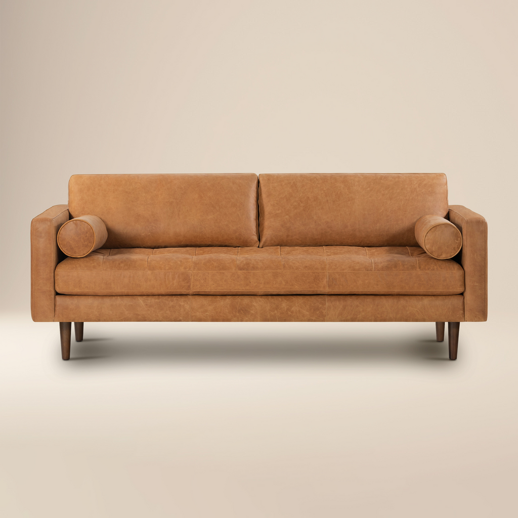 W&F Collection | Napa 88.5” Leather Sofa (Cognac Tan)