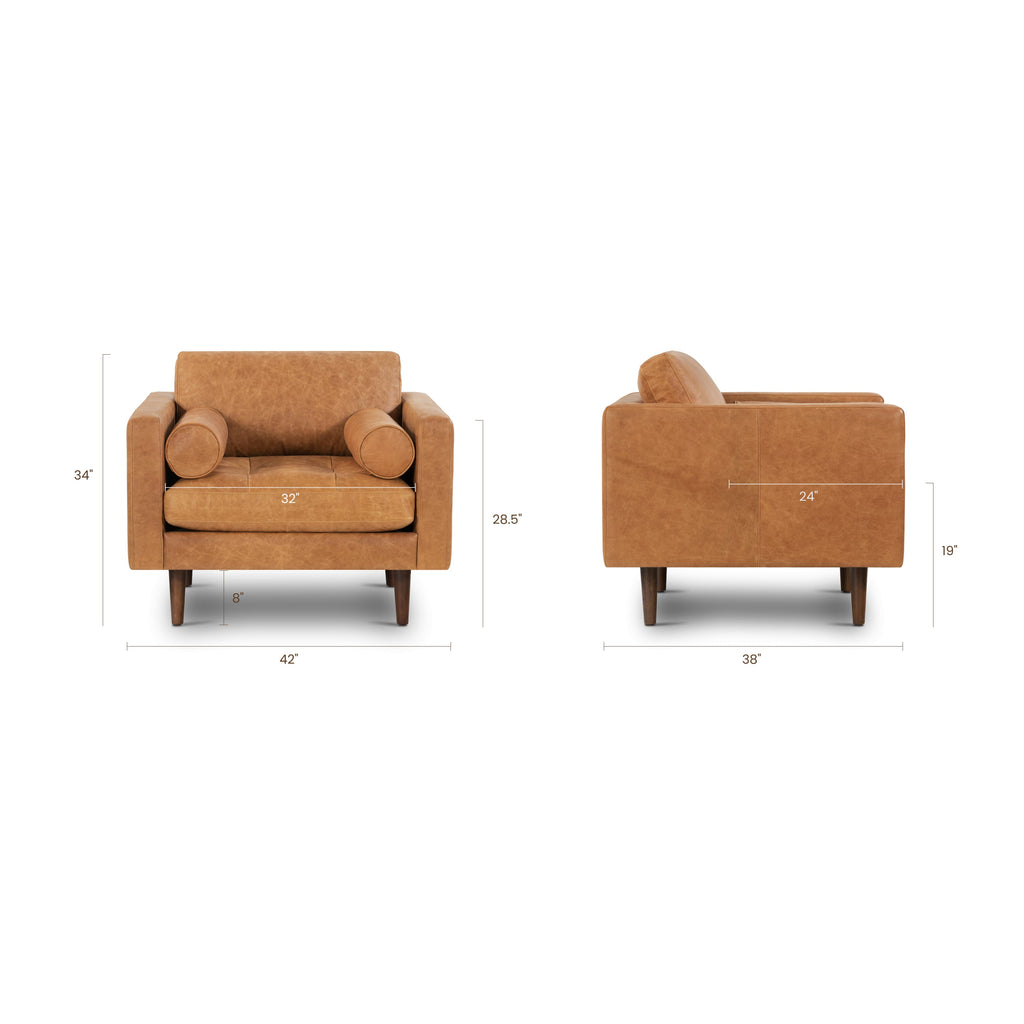W&F Collection | Napa Leather Lounge Chair (Cognac Tan, Single)