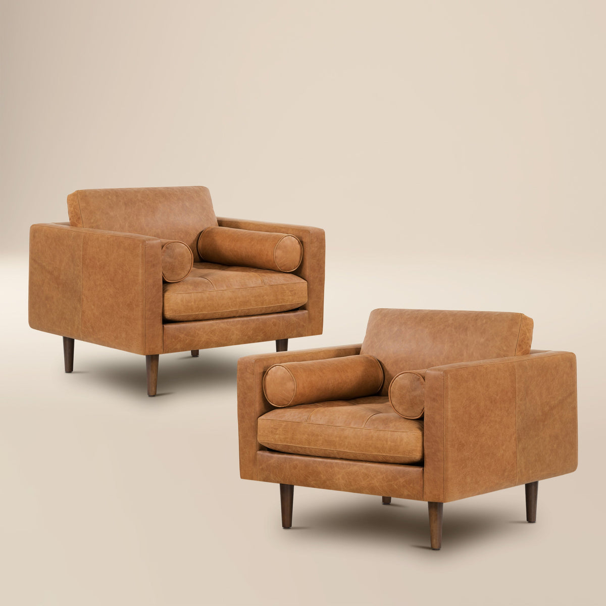 W&F Collection | Napa Leather Lounge Chair (Cognac Tan, Set of 2)