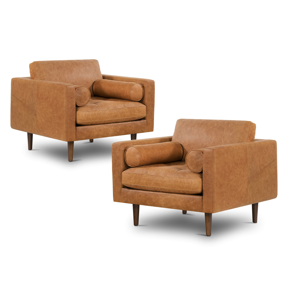 W&F Collection | Napa Leather Lounge Chair (Cognac Tan, Set of 2)